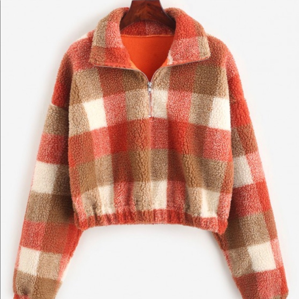 Plaid Faux Fur Crop Top